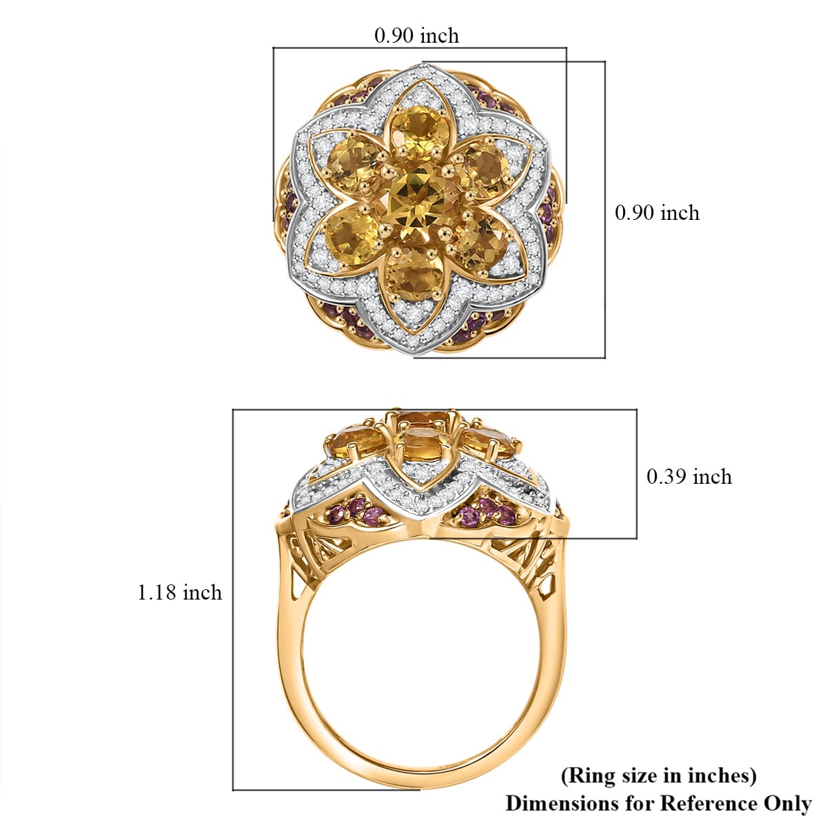 D'Joy Premium Brazilian Heliodor, Multi Gemstone 3.85 ctw Lotus Ring in 18K Vermeil Yellow Gold Over Sterling Silver (Size 7.0) image number 5