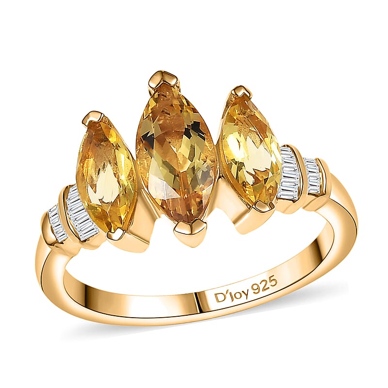 D'Joy Premium Brazilian Heliodor and Diamond 2.00 ctw Ring in 18K Vermeil Yellow Gold Over Sterling Silver (Size 10.0)