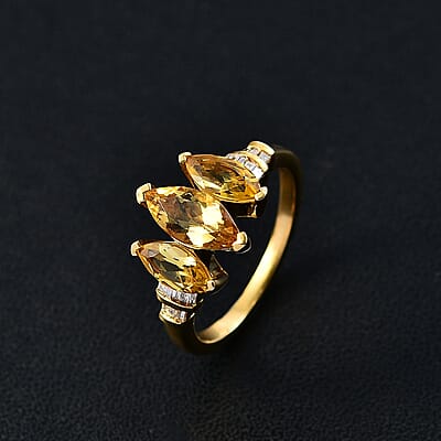 D'Joy Premium Brazilian Heliodor and Diamond 2.00 ctw Ring in 18K Vermeil Yellow Gold Over Sterling Silver (Size 10.0)