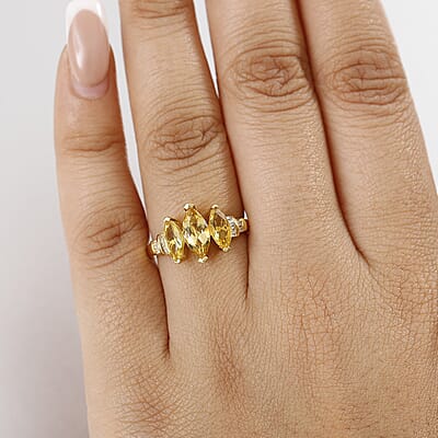 D'Joy Premium Brazilian Heliodor and Diamond 2.00 ctw Ring in 18K Vermeil Yellow Gold Over Sterling Silver (Size 10.0)