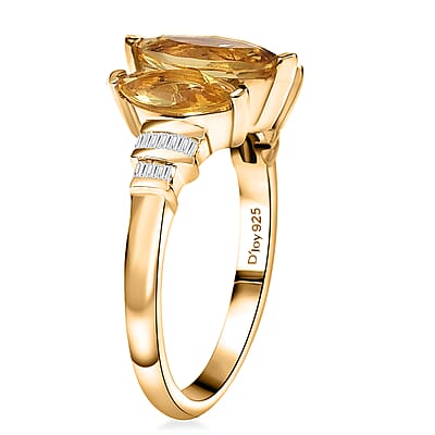 D'Joy Premium Brazilian Heliodor and Diamond 2.00 ctw Ring in 18K Vermeil Yellow Gold Over Sterling Silver (Size 10.0)
