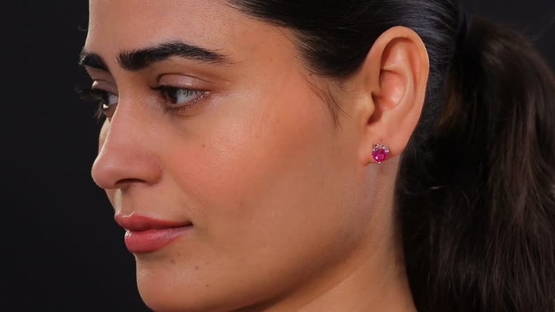 D'Joy Lab Created Pink Sapphire 3.30 ctw Heart Earrings in Rhodium Over Sterling Silver