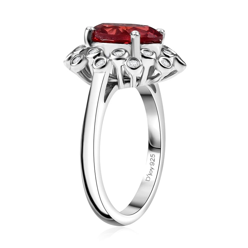 D'Joy Lab Created Padparadscha and White Sapphire 3.75 ctw Floral Bloom Ring in Rhodium Over Sterling Silver (Size 10.0)