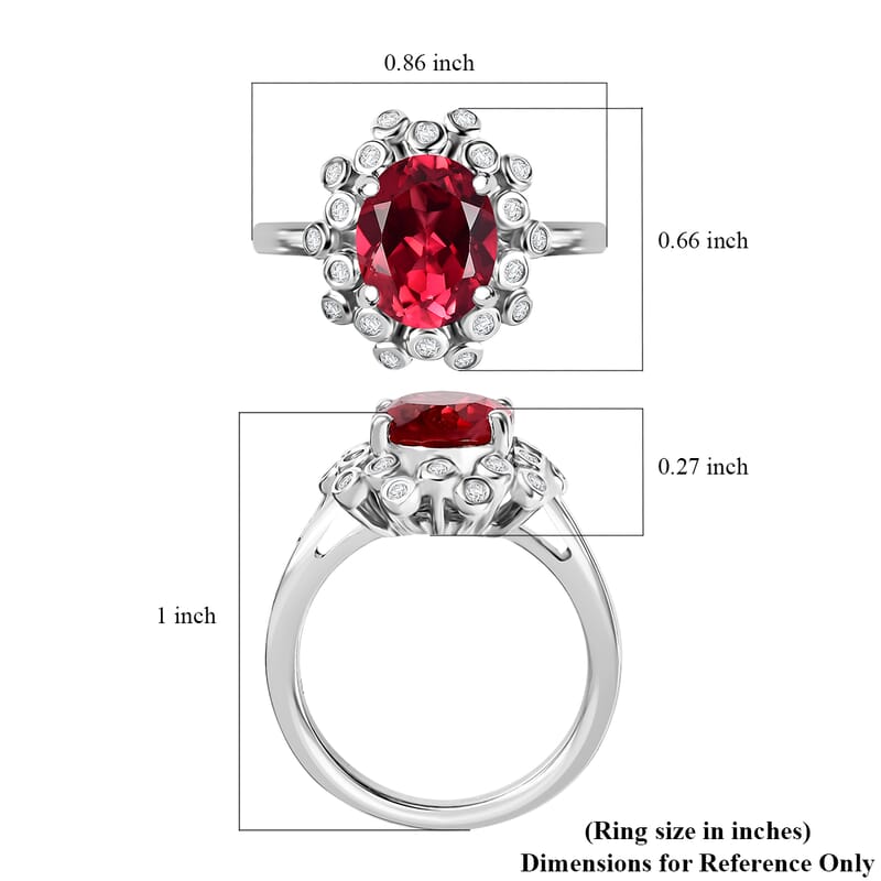 D'Joy Lab Created Padparadscha and White Sapphire 3.75 ctw Floral Bloom Ring in Rhodium Over Sterling Silver (Size 10.0)