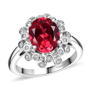 D'Joy Lab Created Padparadscha Sapphire and White Sapphire 3.75 ctw Ring in Rhodium Over Sterling Silver (Size 5.0)