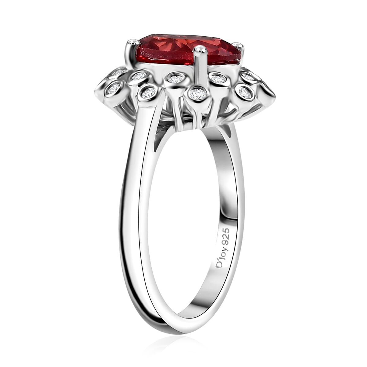 D'Joy Lab Created Padparadscha Sapphire and White Sapphire 3.75 ctw Ring in Rhodium Over Sterling Silver (Size 5.0) image number 3