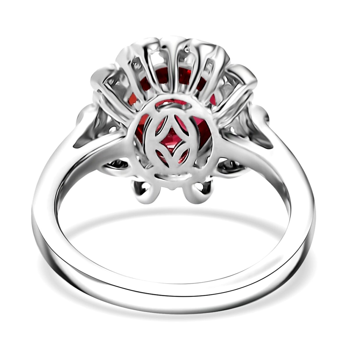 D'Joy Lab Created Padparadscha Sapphire and White Sapphire 3.75 ctw Ring in Rhodium Over Sterling Silver (Size 5.0) image number 4