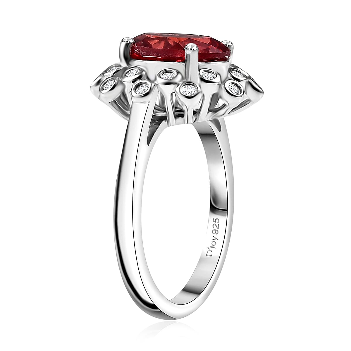 D'Joy Lab Created Padparadscha and White Sapphire 3.75 ctw Floral Bloom Ring in Rhodium Over Sterling Silver (Size 8.0) image number 3