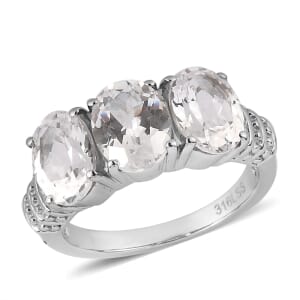 Lab Created White Sapphire 5.10 ctw Trilogy Ring in Stainless Steel (Size 10.0)