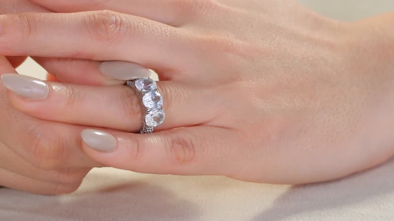 Lab Created White Sapphire 5.10 ctw 3 Stone Ring in Stainless Steel