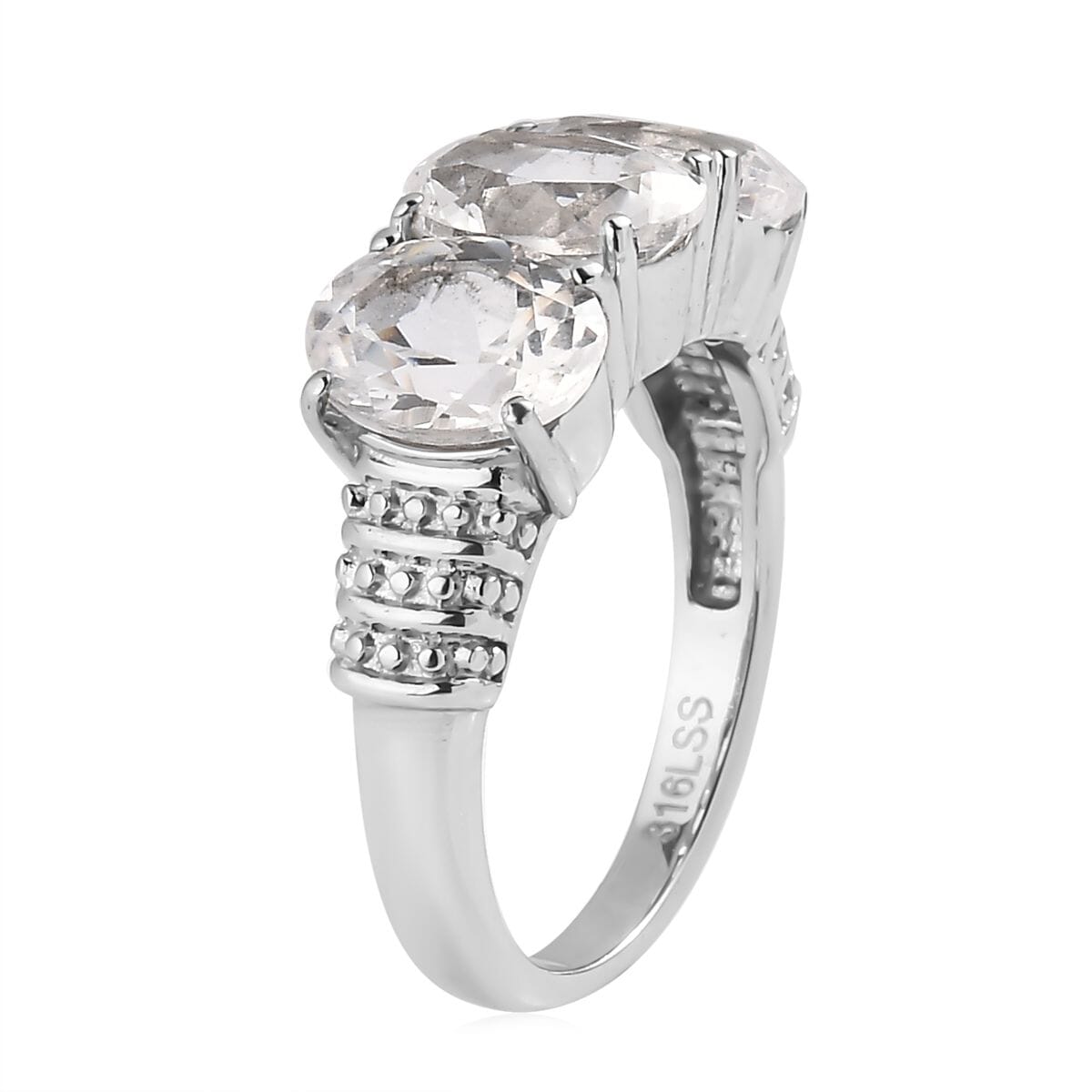 Lab Created White Sapphire 5.10 ctw Trilogy Ring in Stainless Steel (Size 10.0) image number 3
