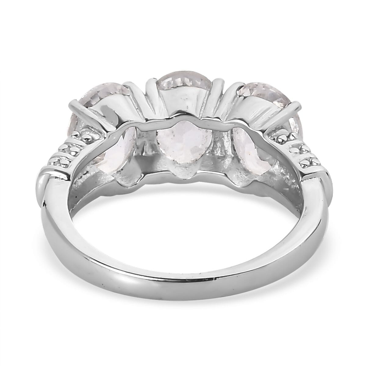 Lab Created White Sapphire 5.10 ctw Trilogy Ring in Stainless Steel (Size 10.0) image number 4