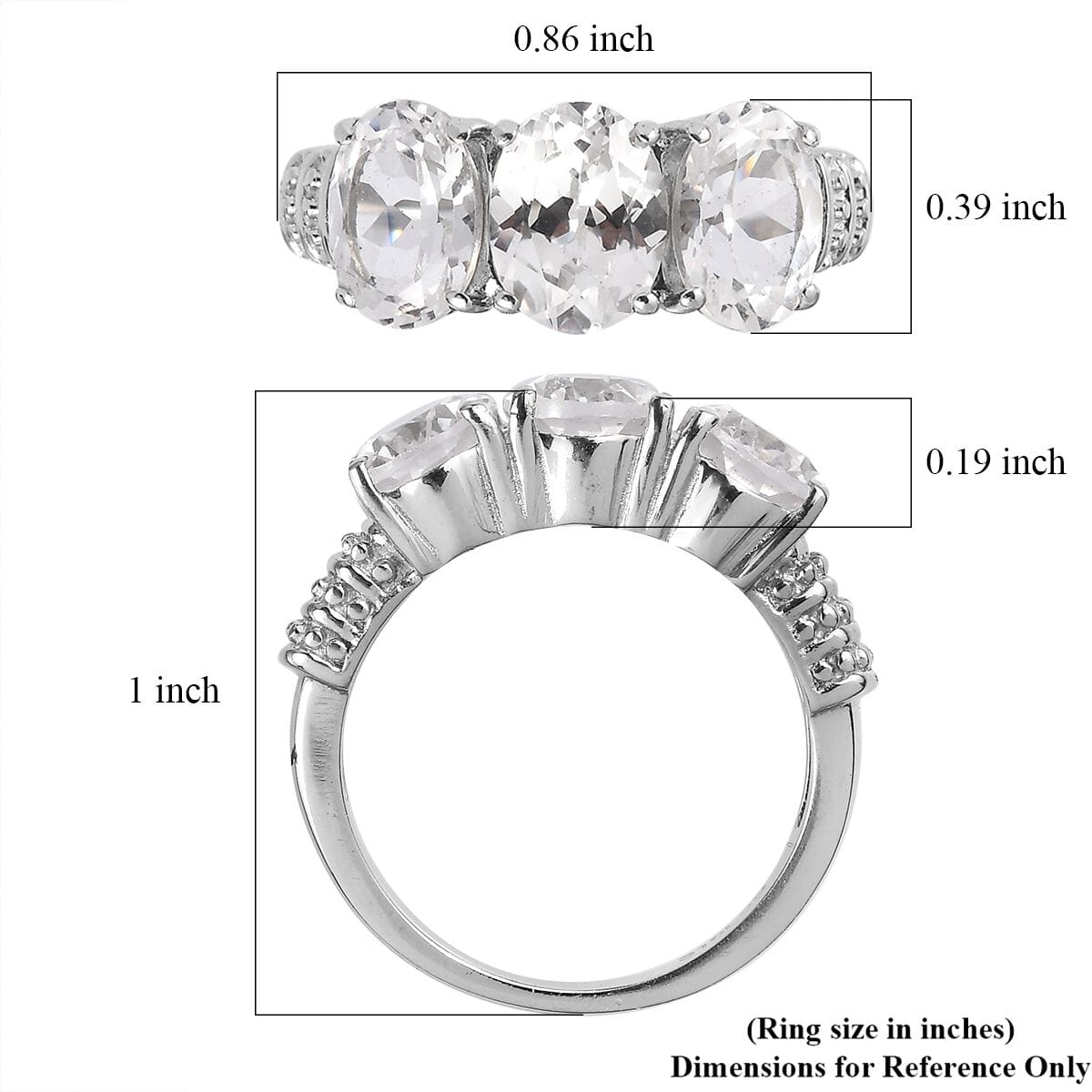 Lab Created White Sapphire 5.10 ctw Trilogy Ring in Stainless Steel (Size 10.0) image number 5