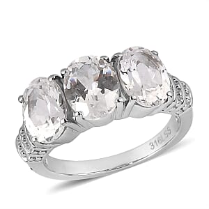 Lab Created White Sapphire 5.10 ctw Trilogy Ring in Stainless Steel (Size 5.0)