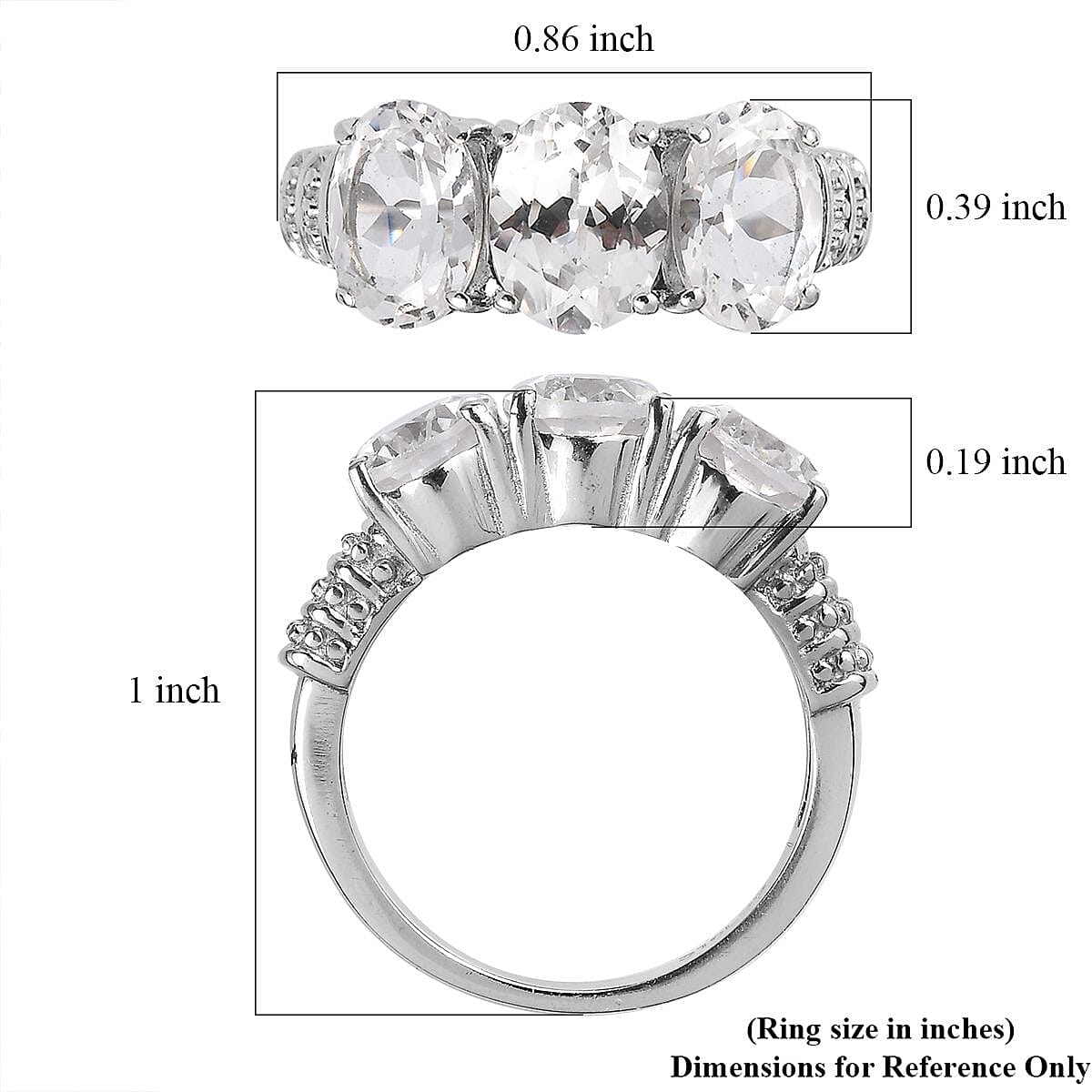Lab Created White Sapphire 5.10 ctw Trilogy Ring in Stainless Steel (Size 5.0) image number 5
