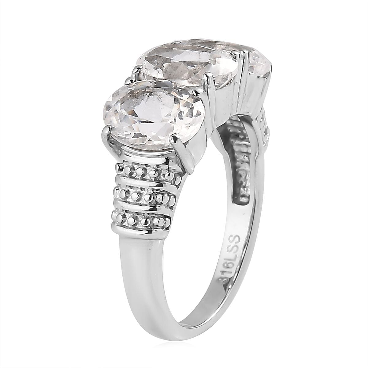 Lab Created White Sapphire 5.10 ctw Trilogy Ring in Stainless Steel (Size 7.0) image number 3
