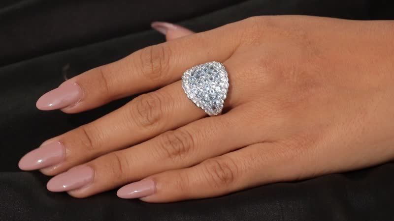Aquamarine ,  White Zircon  Main Stone With Side Stone Ring in Rhodium OverlaySterling Silver 4.44 ctw ,  Silver Wt. 5 g