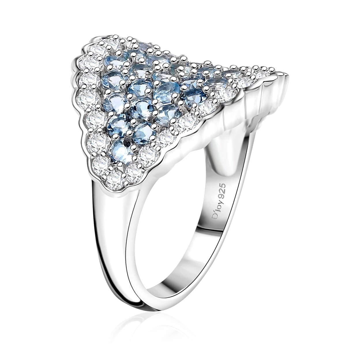 D'Joy Premium Mangoro Aquamarine and White Zircon 3.75 ctw Ocean Wave Ring in Rhodium Over Sterling Silver (Size 6.0) (Del. In 8-10 Days) image number 3