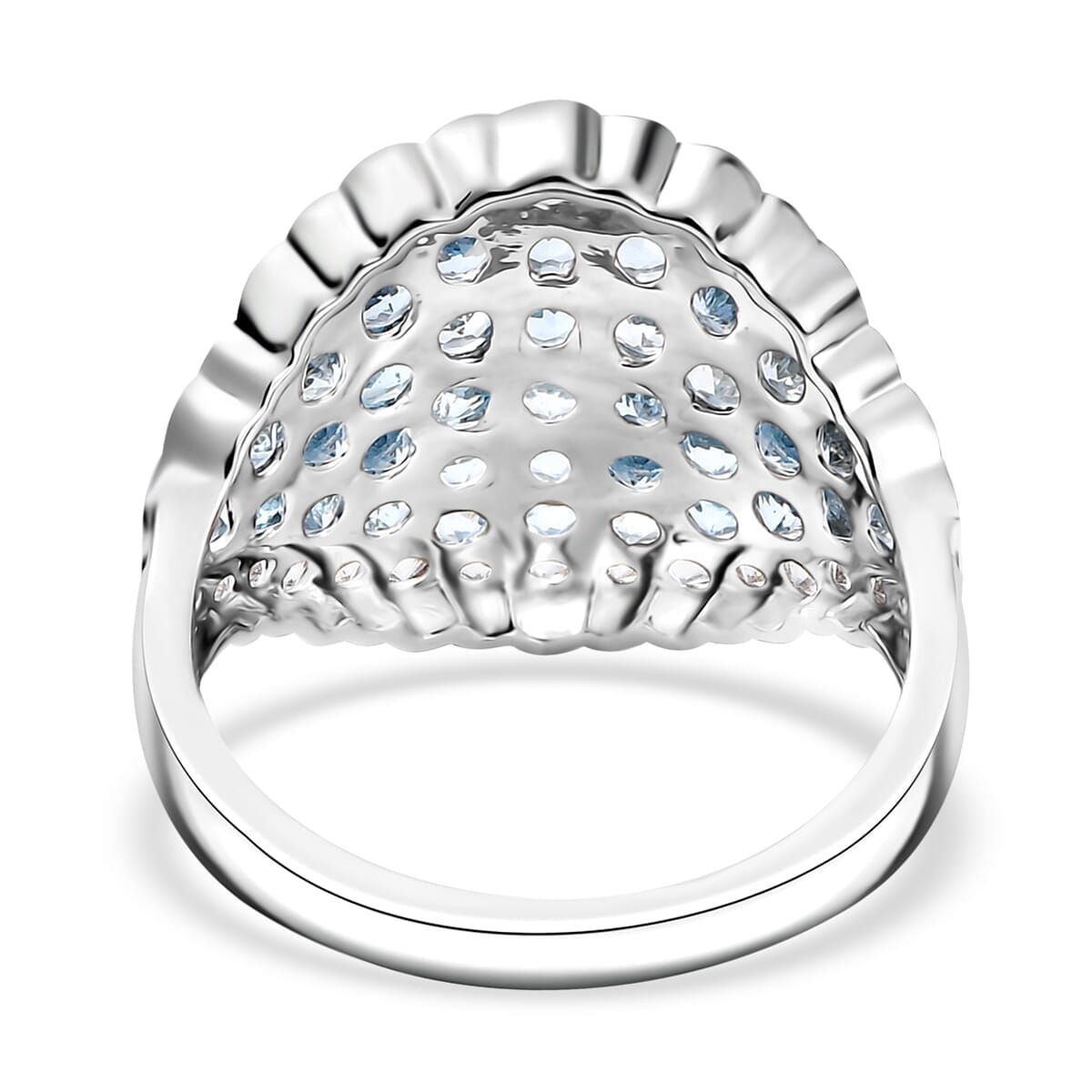 D'Joy Premium Mangoro Aquamarine and White Zircon 3.75 ctw Ocean Wave Ring in Rhodium Over Sterling Silver (Size 6.0) (Del. In 8-10 Days) image number 4