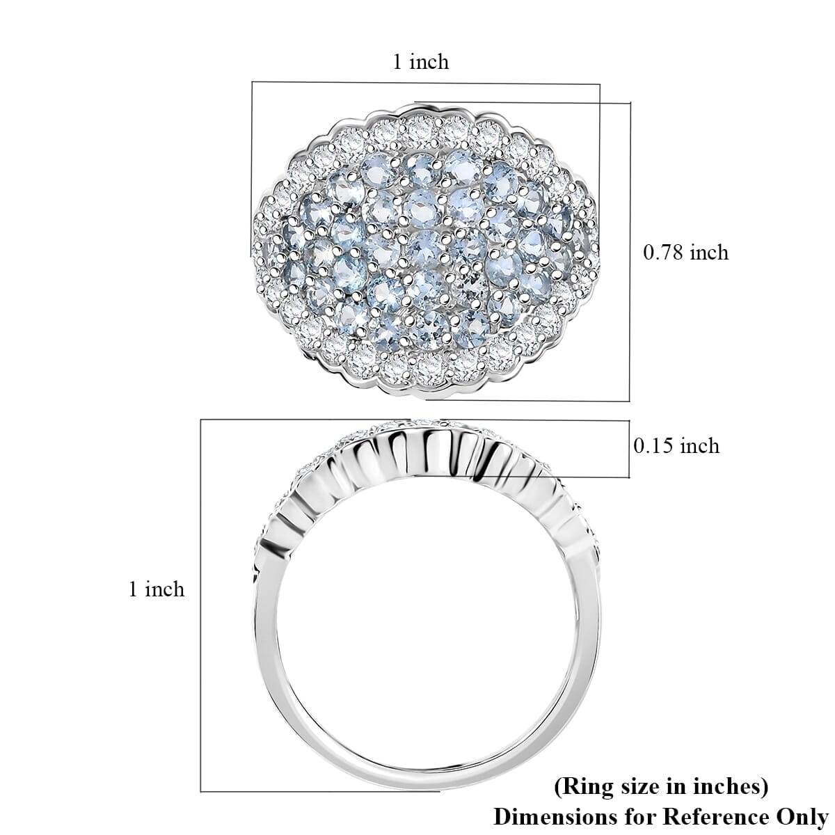 D'Joy Premium Mangoro Aquamarine and White Zircon 3.75 ctw Ocean Wave Ring in Rhodium Over Sterling Silver (Size 6.0) (Del. In 8-10 Days) image number 5