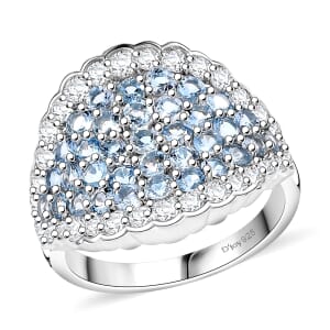 D'Joy Premium Mangoro Aquamarine and White Zircon 3.75 ctw Ocean Wave Ring in Rhodium Over Sterling Silver (Size 9.0)