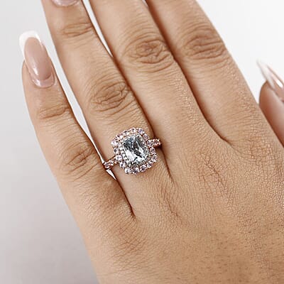 D'Joy Premium Mangoro Aquamarine and Multi Gemstone 2.90 ctw Seaside Blossom Ring in 18K Vermeil RG and Rhodium Over Sterling Silver (Size 10.0)