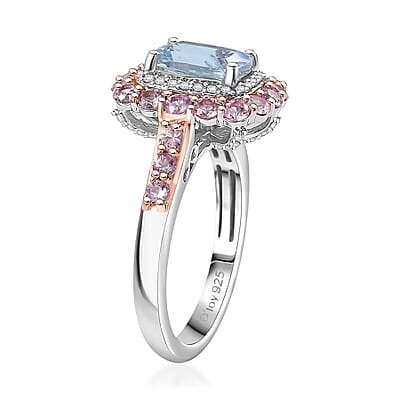D'Joy Premium Mangoro Aquamarine and Multi Gemstone 2.90 ctw Seaside Blossom Ring in 18K Vermeil RG and Rhodium Over Sterling Silver (Size 10.0)