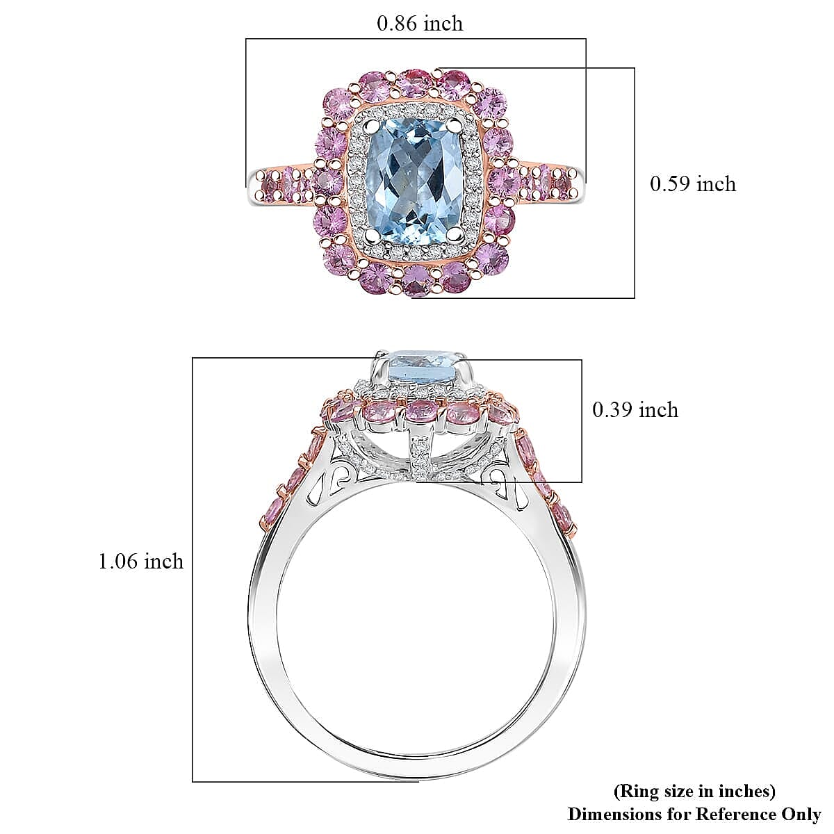 D'Joy Premium Mangoro Aquamarine and Multi Gemstone 2.90 ctw Seaside Blossom Ring in 18K Vermeil RG and Rhodium Over Sterling Silver (Size 10.0)