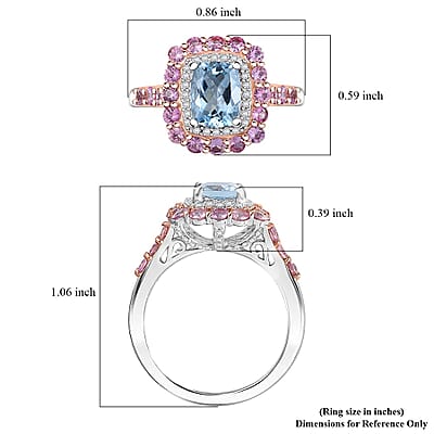 D'Joy Premium Mangoro Aquamarine and Multi Gemstone 2.90 ctw Seaside Blossom Ring in 18K Vermeil RG and Rhodium Over Sterling Silver (Size 10.0)