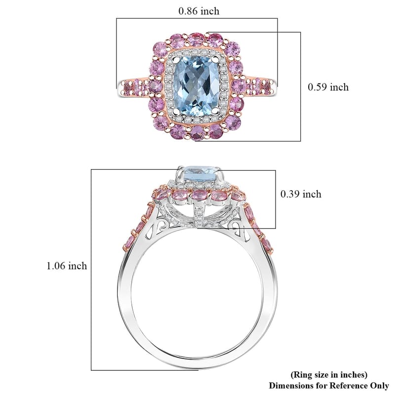 D'Joy Premium Mangoro Aquamarine and Multi Gemstone 2.90 ctw Seaside Blossom Ring in 18K Vermeil RG and Rhodium Over Sterling Silver (Size 10.0)