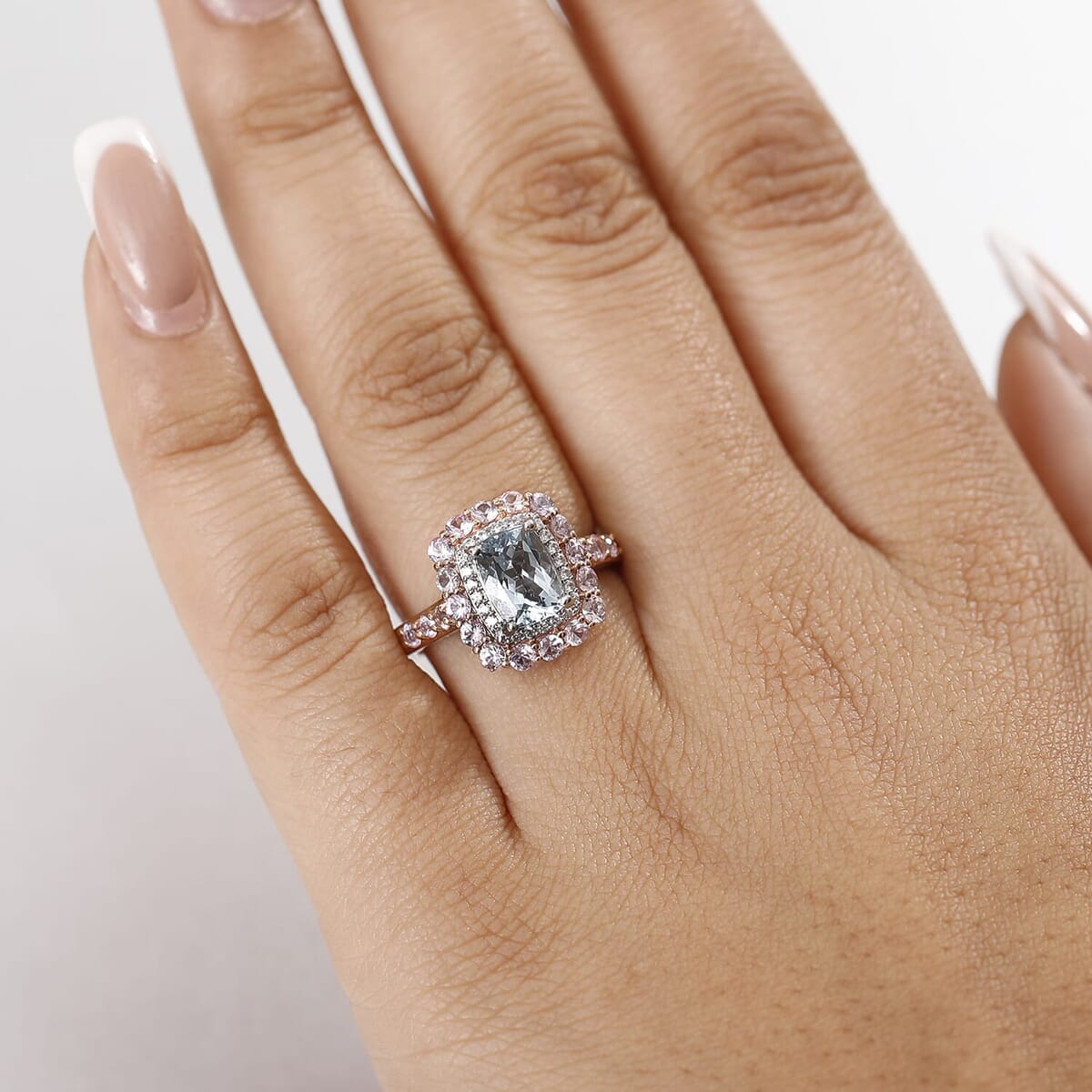 D'Joy Premium Mangoro Aquamarine and Multi Gemstone 2.90 ctw Seaside Blossom Ring in 18K Vermeil RG and Rhodium Over Sterling Silver (Size 6.0) image number 2