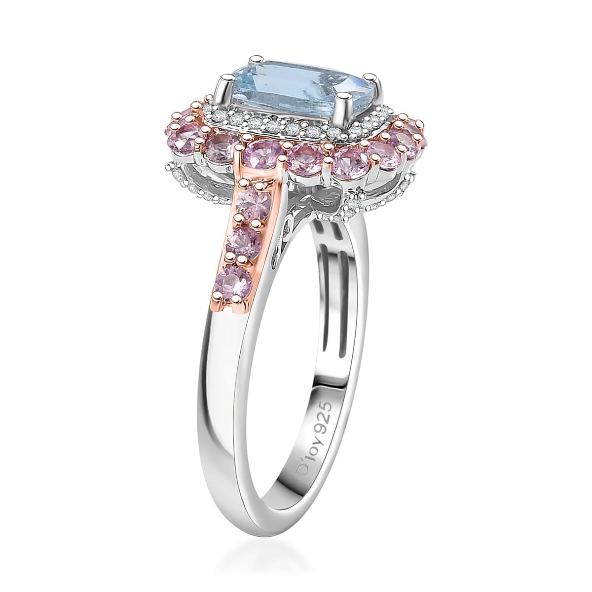 D'Joy Premium Mangoro Aquamarine and Multi Gemstone 2.90 ctw Seaside Blossom Ring in 18K Vermeil RG and Rhodium Over Sterling Silver (Size 6.0) image number 3