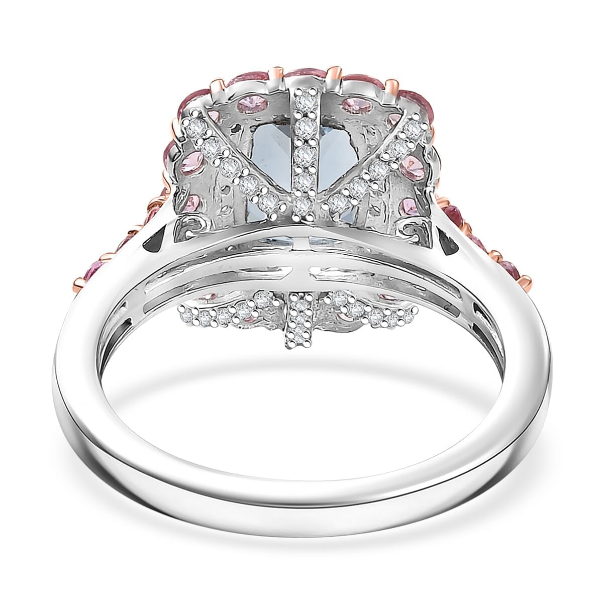 D'Joy Premium Mangoro Aquamarine and Multi Gemstone 2.90 ctw Seaside Blossom Ring in 18K Vermeil RG and Rhodium Over Sterling Silver (Size 6.0) image number 4