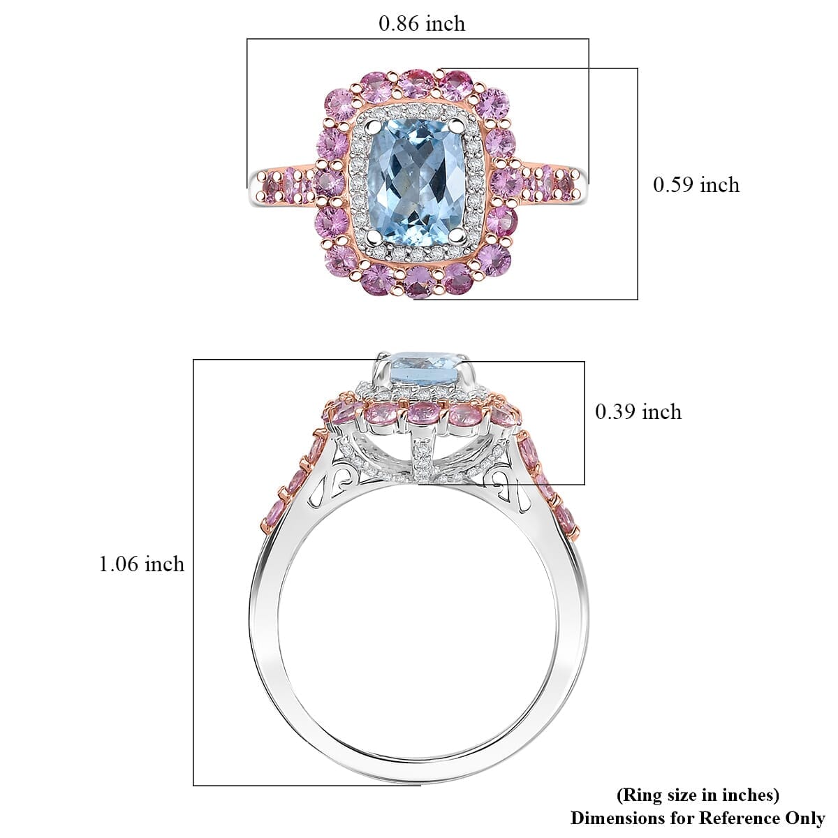 D'Joy Premium Mangoro Aquamarine and Multi Gemstone 2.90 ctw Seaside Blossom Ring in 18K Vermeil RG and Rhodium Over Sterling Silver (Size 6.0) image number 5