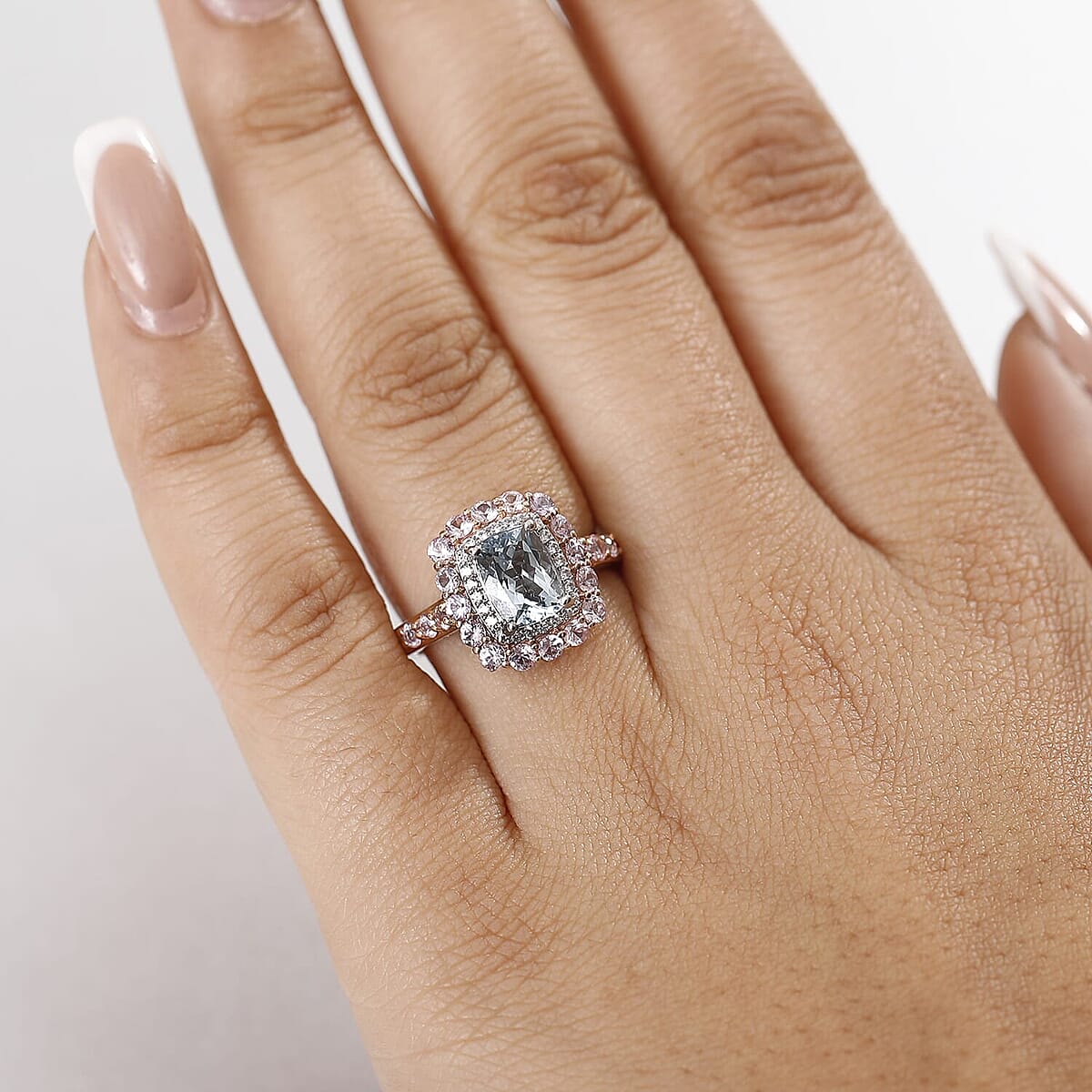 D'Joy Premium Mangoro Aquamarine and Multi Gemstone 2.90 ctw Seaside Blossom Ring in 18K Vermeil RG and Rhodium Over Sterling Silver (Size 9.0) image number 2