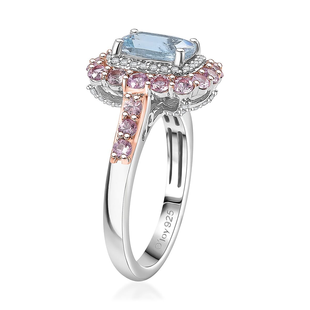 D'Joy Premium Mangoro Aquamarine and Multi Gemstone 2.90 ctw Seaside Blossom Ring in 18K Vermeil RG and Rhodium Over Sterling Silver (Size 9.0) image number 3