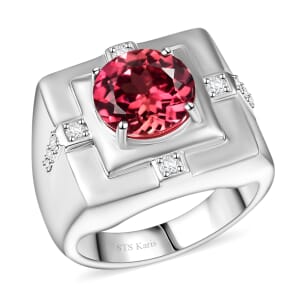 Karis Lab Created Padparadscha and White Sapphire 5.15 ctw Men's Ring in Platinum Bond (Size 10.0)