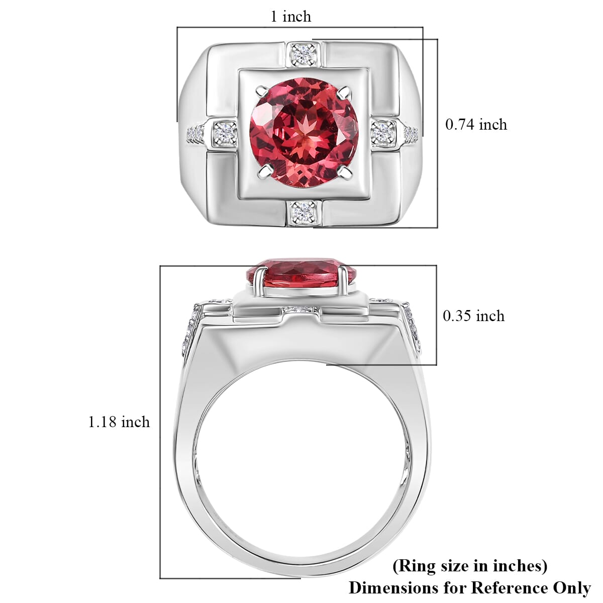Karis Lab Created Padparadscha and White Sapphire 5.15 ctw Men's Ring in Platinum Bond (Size 10.0) image number 5