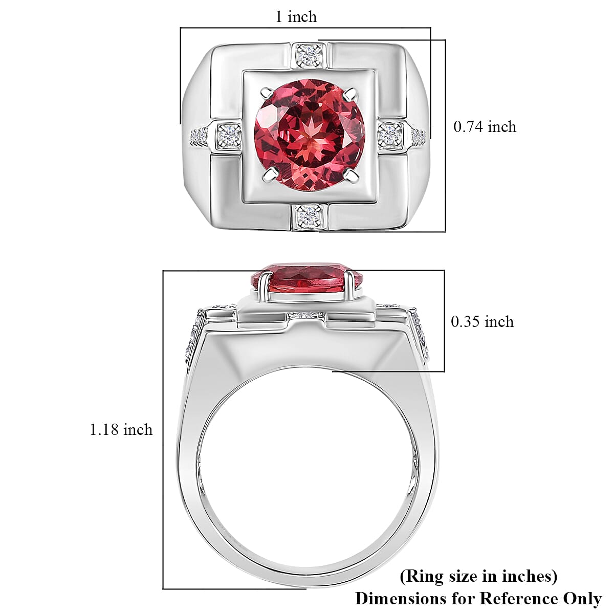 Karis Lab Created Padparadscha and White Sapphire 5.15 ctw Men's Ring in Platinum Bond (Size 11.0) image number 5