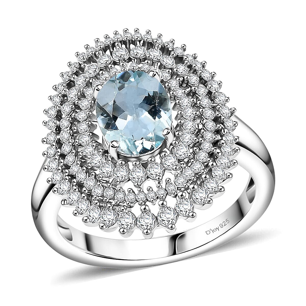 D'Joy Premium Mangoro Aquamarine and Moissanite 2.60 ctw Oceanic Orbit Ring in Rhodium Over Sterling Silver (Size 7.0) image number 0