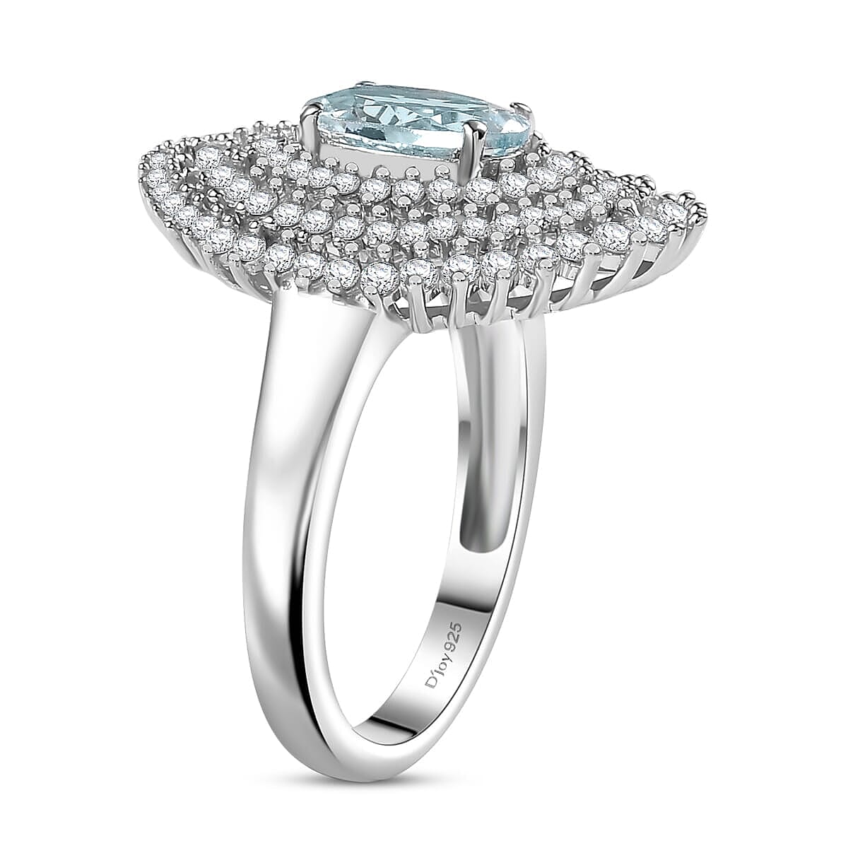 D'Joy Premium Mangoro Aquamarine and Moissanite 2.60 ctw Oceanic Orbit Ring in Rhodium Over Sterling Silver (Size 7.0) image number 3