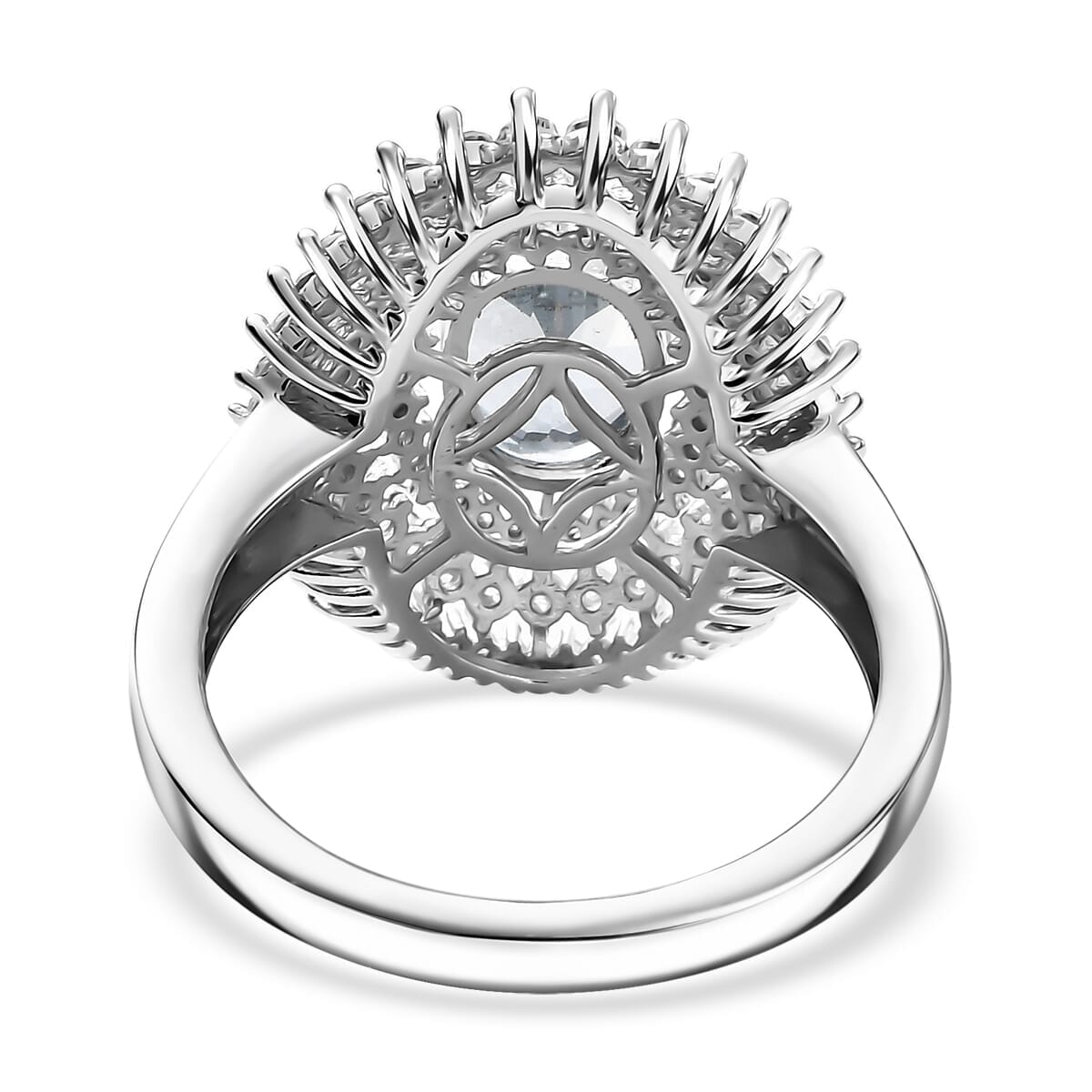 D'Joy Premium Mangoro Aquamarine and Moissanite 2.60 ctw Oceanic Orbit Ring in Rhodium Over Sterling Silver (Size 8.0) image number 4