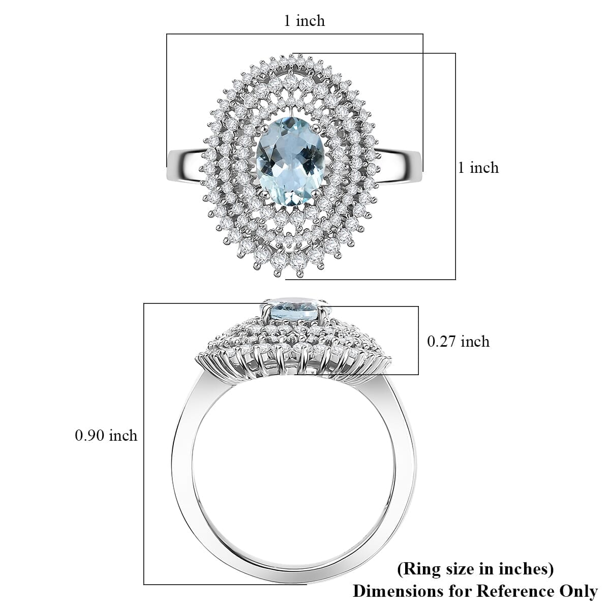 D'Joy Premium Mangoro Aquamarine and Moissanite 2.60 ctw Oceanic Orbit Ring in Rhodium Over Sterling Silver (Size 8.0) image number 5