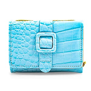 Sky Blue Crocodile Embossed Faux Leather RFID Wallet
