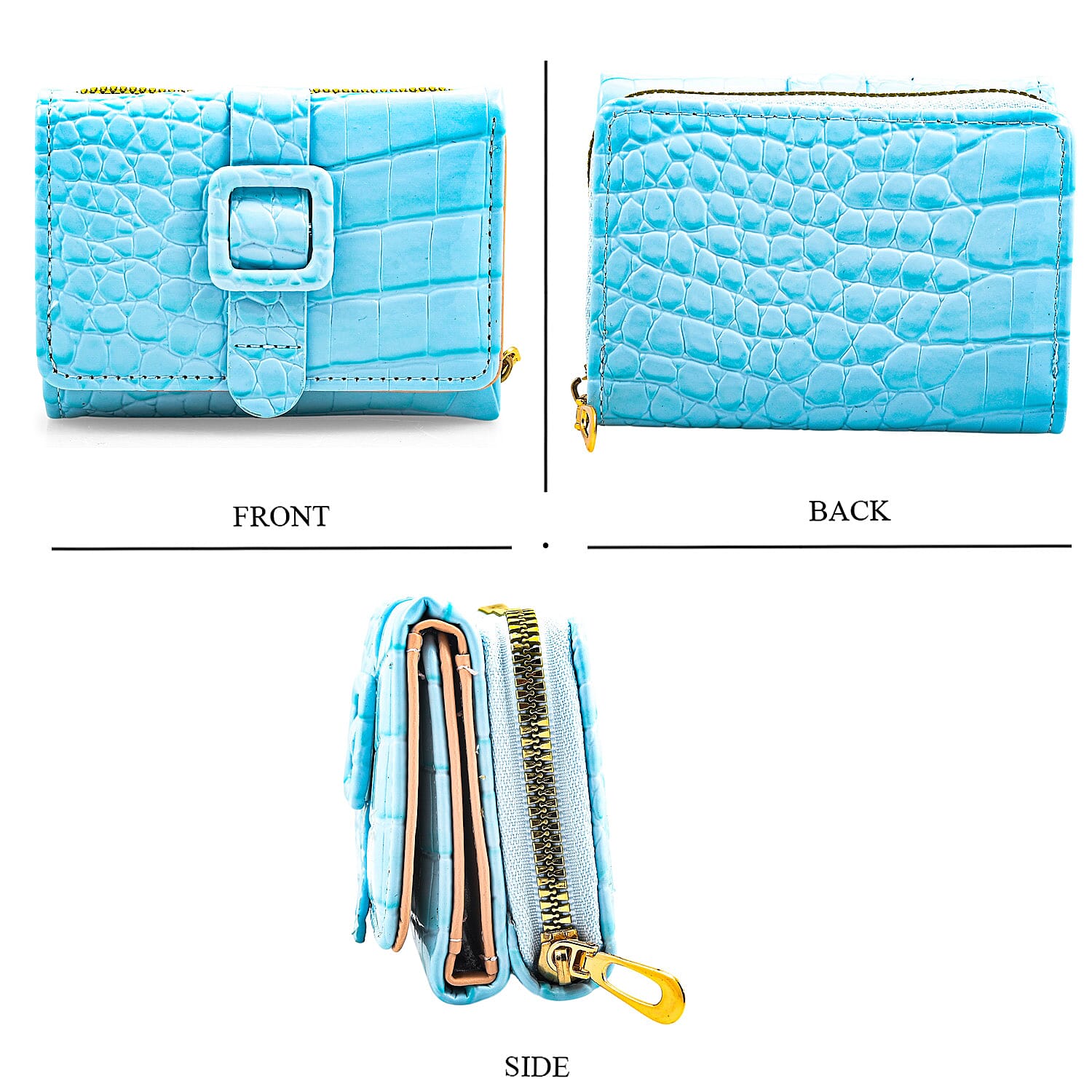Sky Blue Crocodile Embossed Faux Leather RFID Wallet