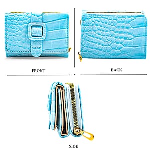 Sky Blue Crocodile Embossed Faux Leather RFID Wallet
