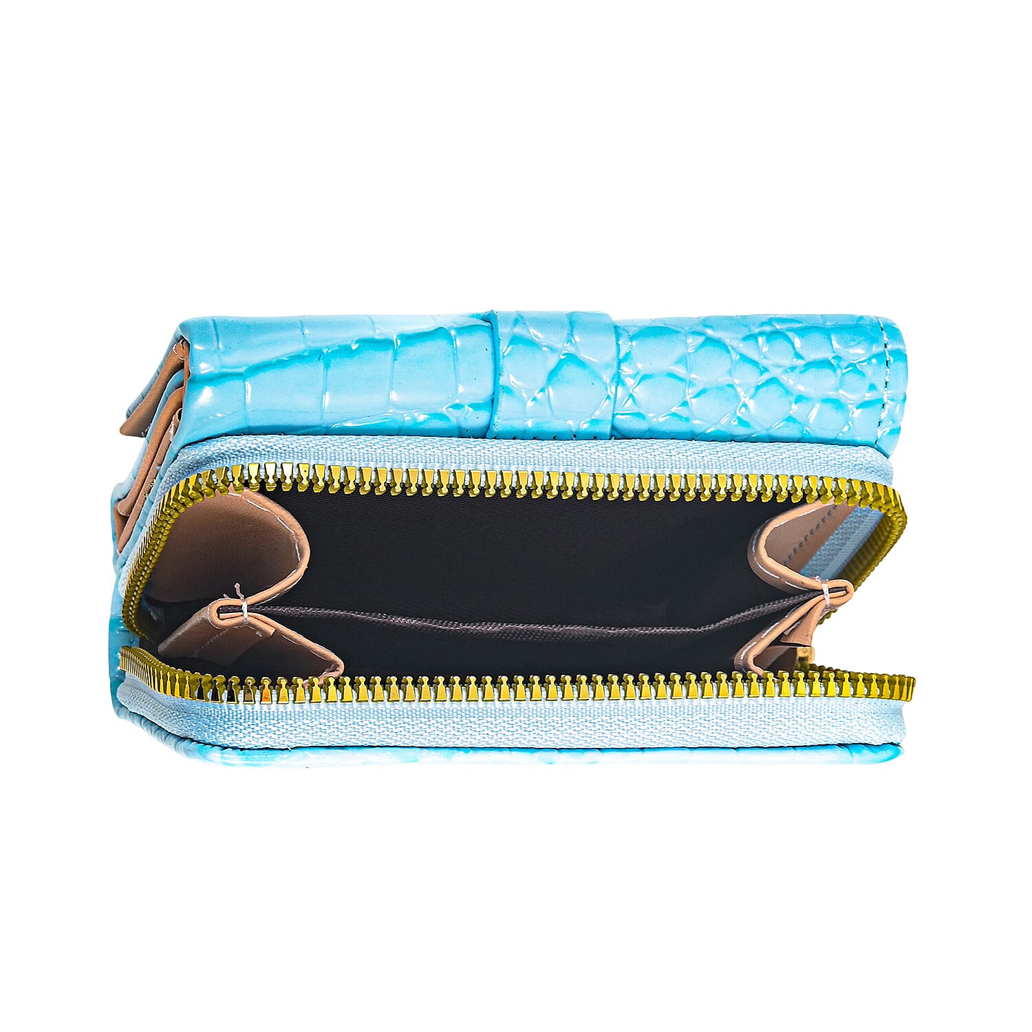 Sky Blue Crocodile Embossed Faux Leather RFID Wallet