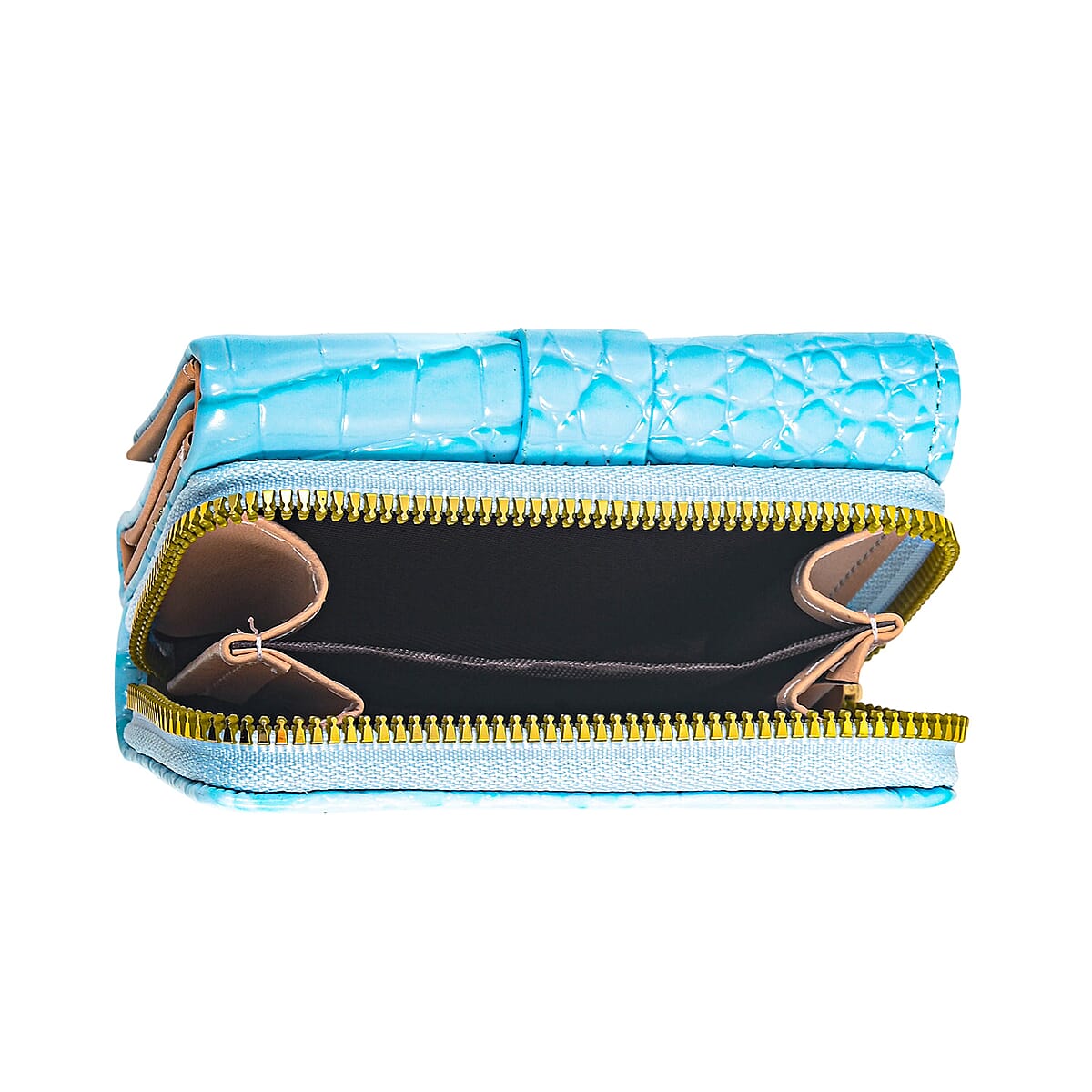 Sky Blue Crocodile Embossed Faux Leather RFID Wallet image number 3
