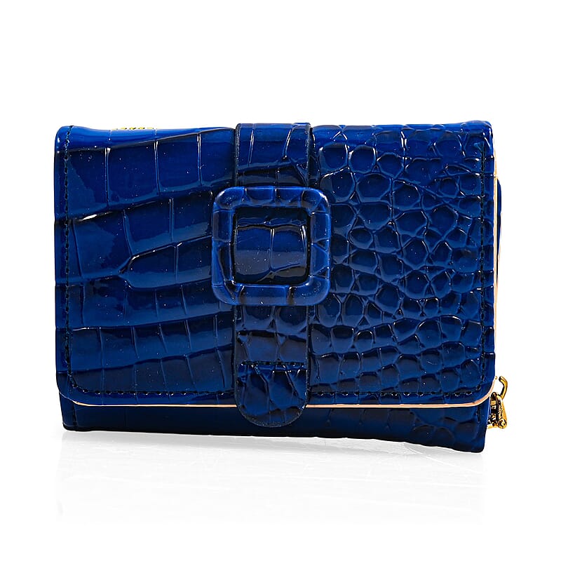 Navy Crocodile Embossed Faux Leather RFID Wallet