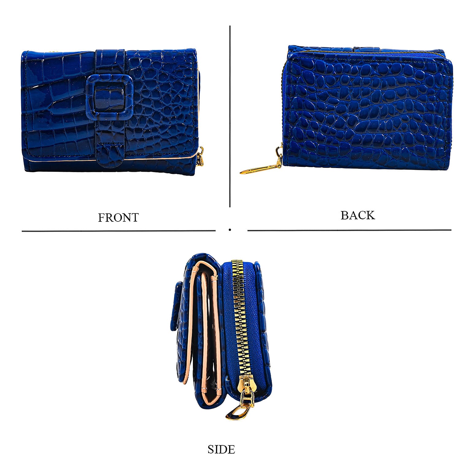 Navy Crocodile Embossed Faux Leather RFID Wallet
